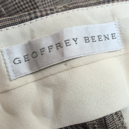 Pantalon Geoffrey Beene 100% Lin Marron Carreaux Chino à Pinces Taille W34