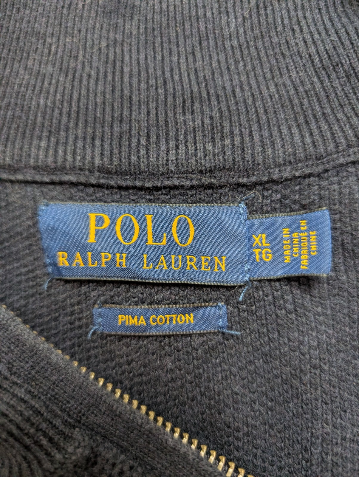 ➜ Pull POLO Ralph Lauren Col Zippé Pima Coton Bleu Marine - Taille XL