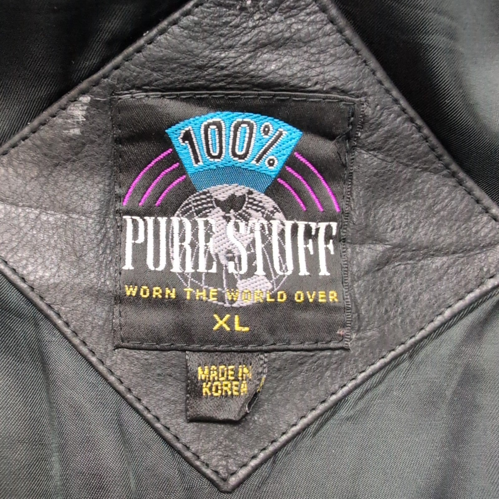 Blouson Cuir XL Bomber Aviateur Pure Stuff Noir Vintage 90s Veste Oversize |53c