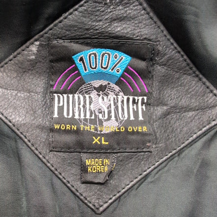 Blouson Cuir XL Bomber Aviateur Pure Stuff Noir Vintage 90s Veste Oversize |53c