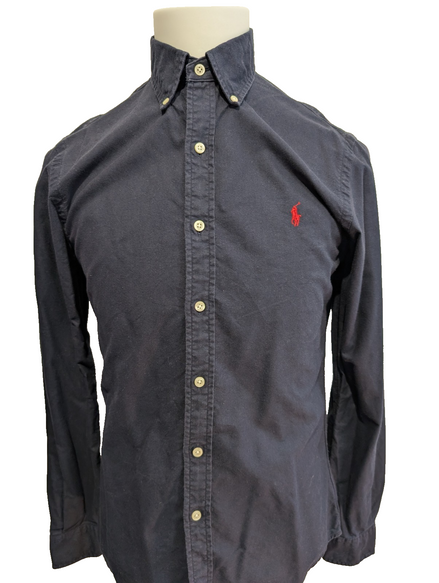 CHEMISE Ralph Lauren Homme S SLIM FIT Bleu Marine Uni Logo Rouge Classique