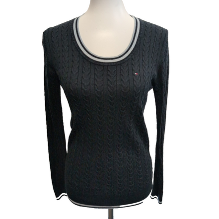 Pull Tommy Hilfiger Femme M Bleu Marine Maille Torsadée Coton Col Rond