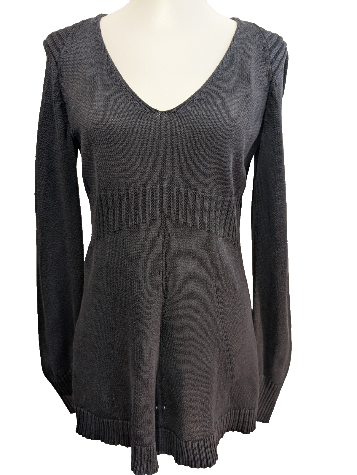 Pull Calvin Klein Femme Noir Col V Coupe Longue Évasée - Taille M
