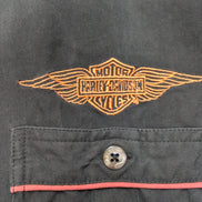 Chemise Harley Davidson XL Noir 100% Soie Boutons Gravés manches courtes