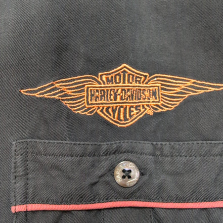 Chemise Harley Davidson XL Noir 100% Soie Boutons Gravés manches courtes