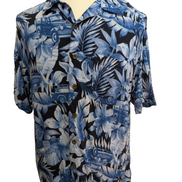 Chemise Hawaïenne Panama Jack Bleue Motifs Fleurs et Voitures - Taille L