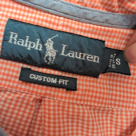 Chemise Ralph Lauren Custom Fit S micro carreaux orange logo bleu manches longue