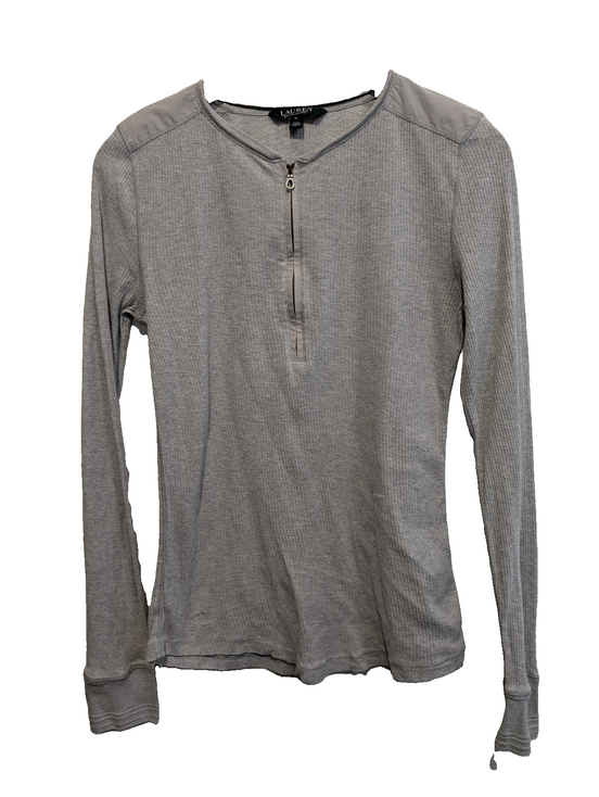 Pull LAUREN Ralph Lauren M gris chiné col zippé logo RL brodé manches longues