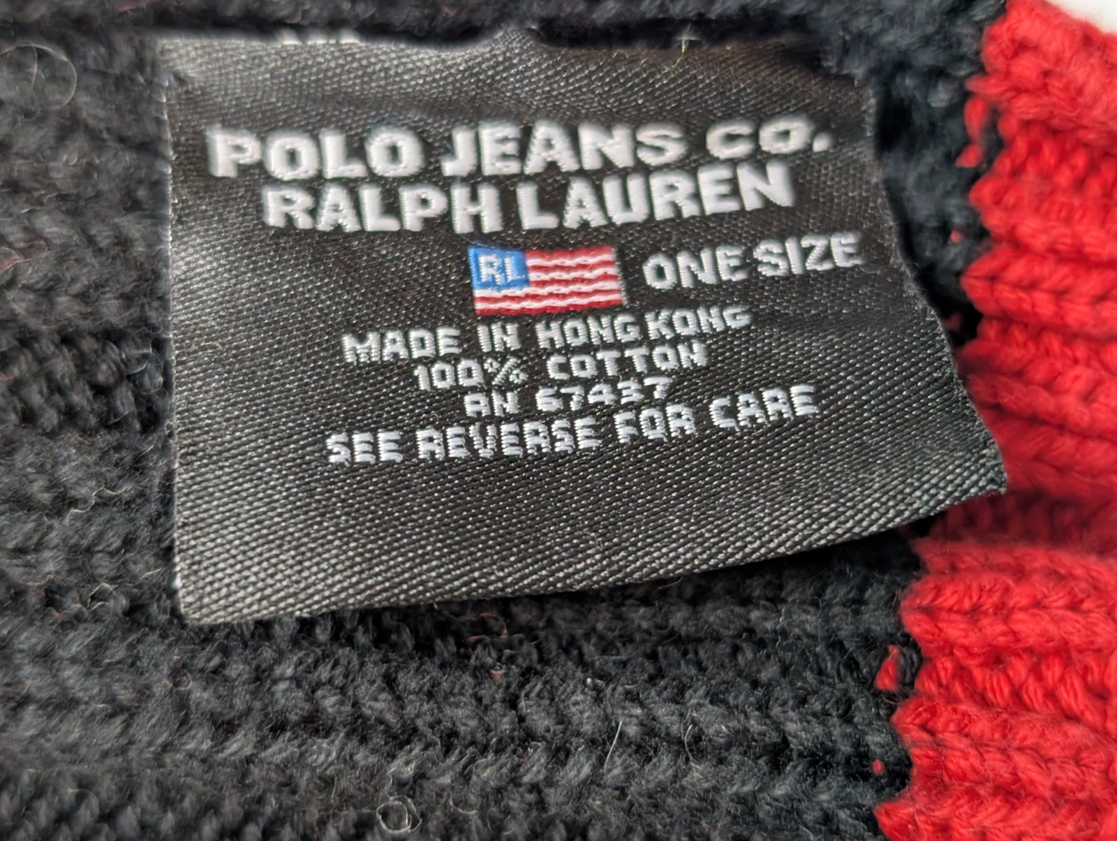 Écharpe Polo Ralph Lauren Vintage 100% Coton Drapeau Américain Noir Rouge 2m