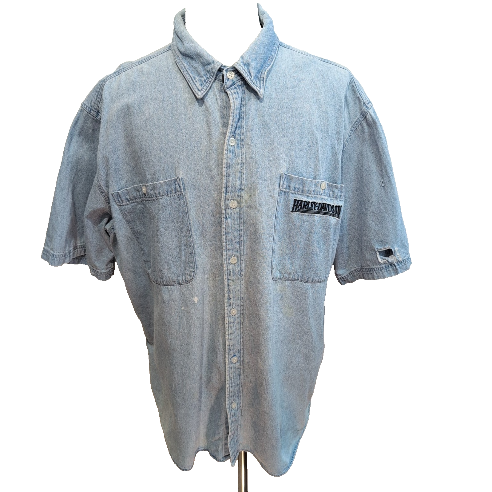 Chemise Harley Davidson 3XL jean denim bleu manches courtes 2 poches