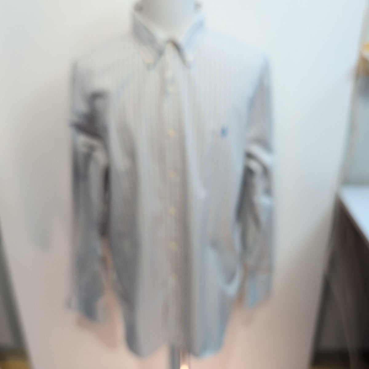Chemise Ralph Lauren XXL Blanche Rayures Bleu Noir Logo Bleu Clair
