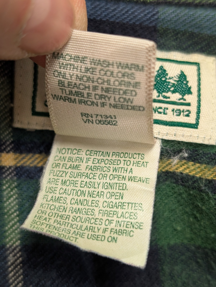 Chemise Flanelle L.L.Bean Homme L Vert Bleu Bûcheron Tartan |276S