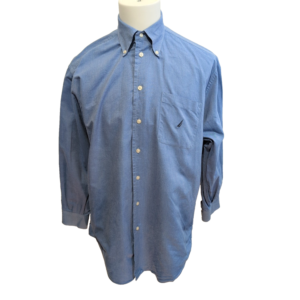 Chemise Nautica Vintage Oxford L Bleu Uni Hong Kong 100% Coton
