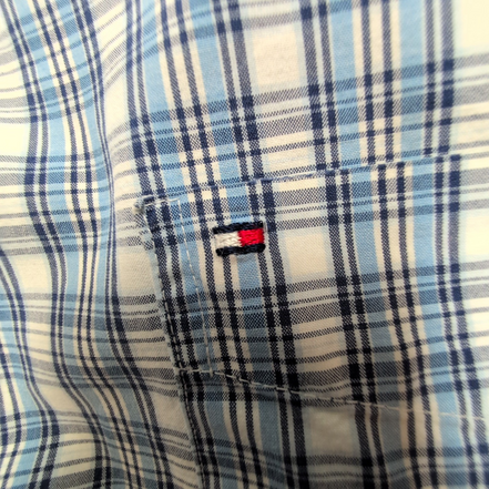 Chemise Tommy Hilfiger à Carreaux Bleu et Blanc Manches Longues 1 Poche - T.XL