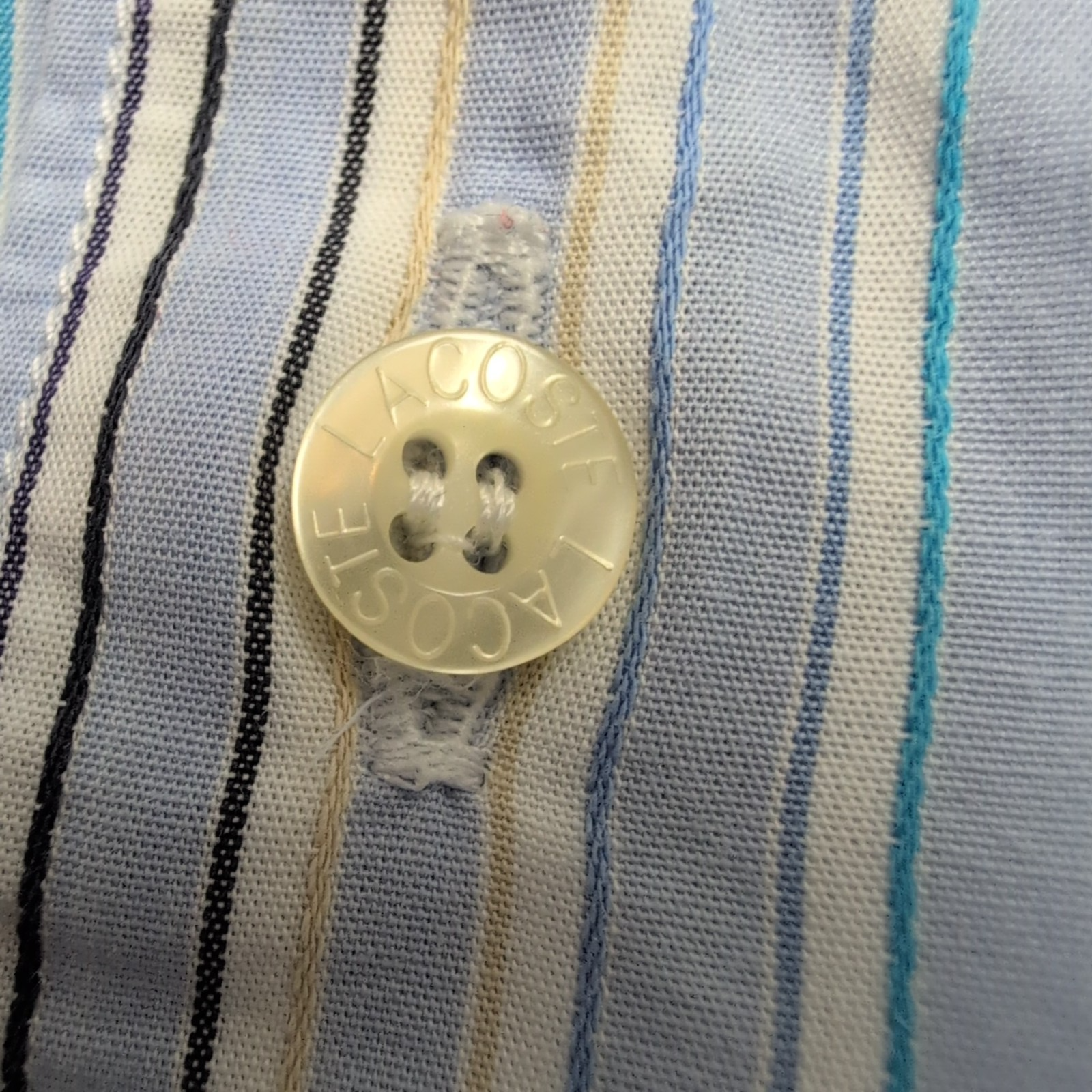 Chemise Lacoste Bleue À Rayures Taille 38 S Manches Longues