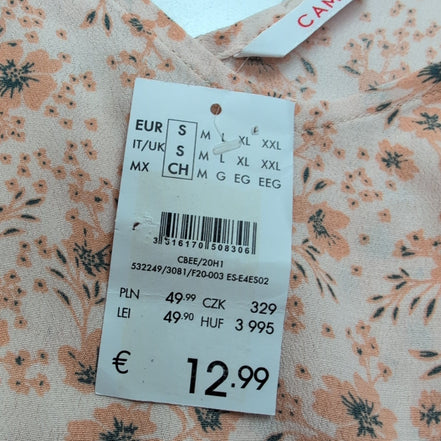 Haut Femme Camaïeu Taille S Saumon Motif Fleuri Col V Viscose Neuf