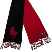 Écharpe Polo Ralph Lauren Réversible Logo Géant Noir Rouge Laine d'Agneau Italy