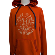 Sweat à Capuche TOMMY HILFIGER Homme XL Orange Vintage Fit Logo Brodé Rare