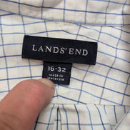 Chemise Lands' End Taille L Blanche Carreaux Bleus 100% Coton Manches longues