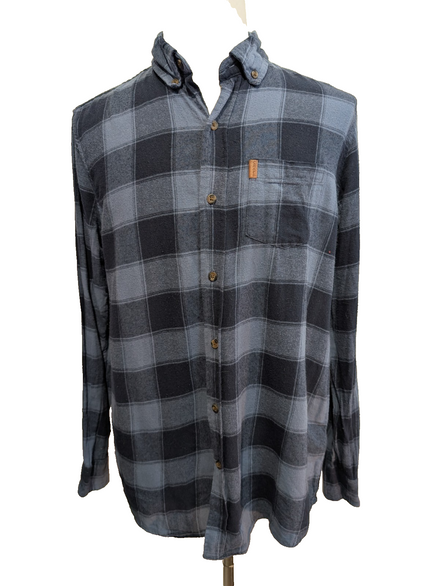 🧣 CHEMISE FLANELLE PERFORMANCE CHAPS L (G) CARREAUX BLEU 2 TONS LOGO CUIR