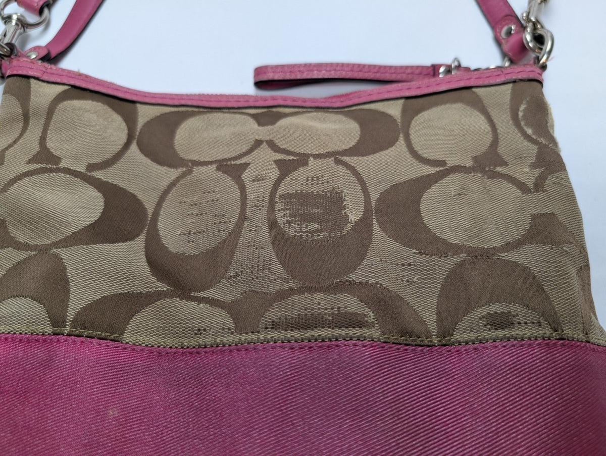 Sac Coach Signature Rose Fuchsia Toile Jacquard Bandoulière