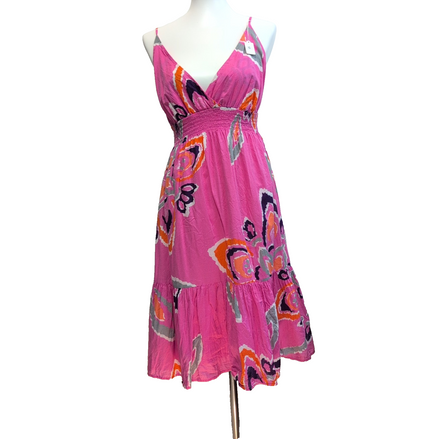 Robe d'été Femme M Rose Motif Psychédélique Fine Bretelle Coton