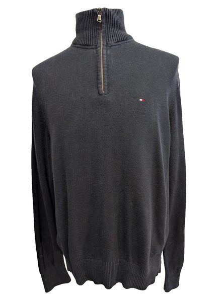 Pull col zippé Tommy Hilfiger vintage noir profond homme taille L/XL