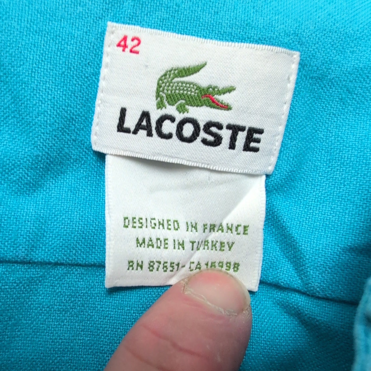 Chemise Lacoste 42 XL Bleu Ciel Uni 100% Coton Logo manches longues