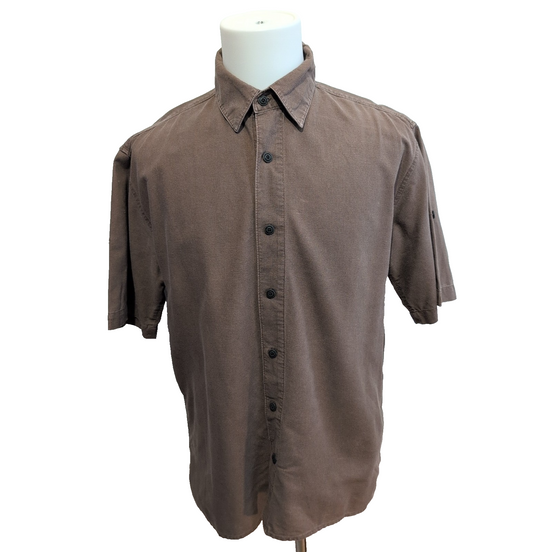 Chemise COLUMBIA Lin / Coton Homme L Marron Unie Manche Courte Poche
