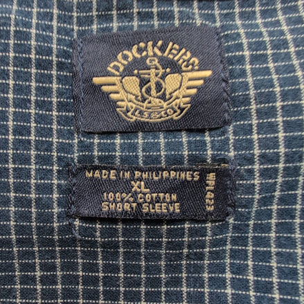 Chemise Dockers bleu marine à petits carreaux manches courtes taille XL