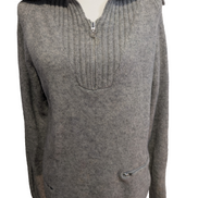Pull ADIDAS Vintage Col Zippé 80% Laine Gris Logo Brodé Femme Taille L