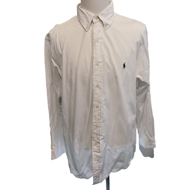 Chemise Ralph Lauren XL Blanche Classic Fit Logo Bleu Button Down Coton Shirt