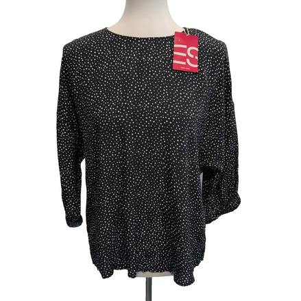 Haut Esprit Femme M Noir Pois Blancs Manches 3/4 Viscose Neuf Étiquette