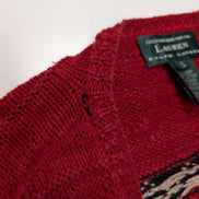 Gilet LAUREN Ralph Lauren femme S rouge noir rayures lin coton hand knit