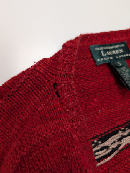 Gilet LAUREN Ralph Lauren femme S rouge noir rayures lin coton hand knit