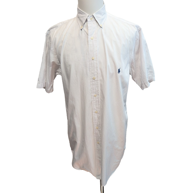 Chemise Ralph Lauren L Blanc Uni Logo Bleu Manches Courtes