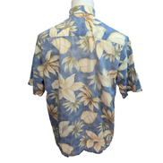 Chemise Hawaïenne Pierre Cardin L Bleu Feuillage Made in Korea Vintage