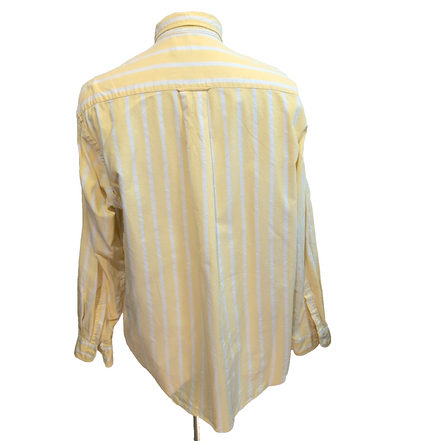 Chemise Nautica L Jaune Pâle Rayures 100% Coton Logo Boussole Rare