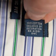 Chemise Ralph Lauren Manches Longues Rayures Bleu Vert - Classic Fit - Taille XL