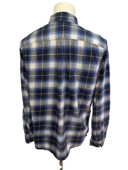 🌲 CHEMISE FLANELLE PERFORMANCE CHAPS M (M) CARREAUX BLEU BLANC LOGO CUIR