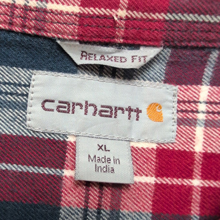 Chemise Carhartt XL Flanelle Rouge Carreaux Relaxed Fit 2 Poches manches longues