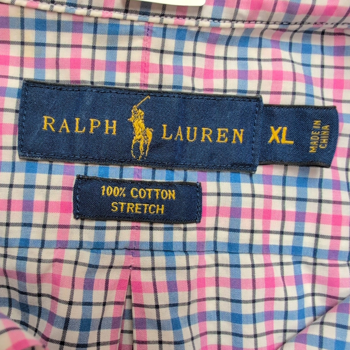 Chemise Ralph Lauren XL Coton Stretch Carreaux Bleu Rose Logo Bleu