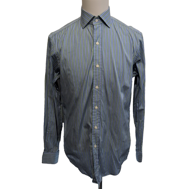 Chemise Polo Ralph Lauren Regent M/L Classic Fit Rayures Bleu Vert Coton Shirt
