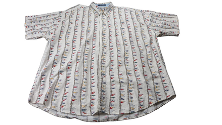 Chemise CHAPS Ralph Lauren manches courtes crème fanions nautiques shirt XL