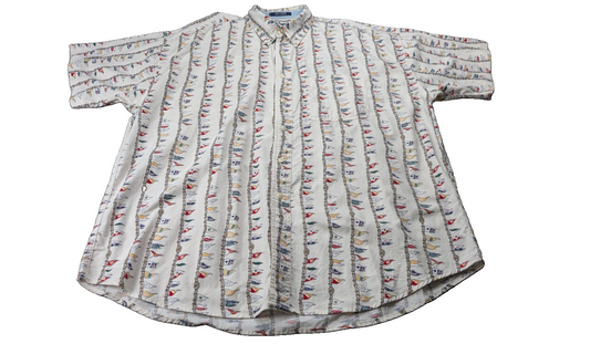 Chemise CHAPS Ralph Lauren manches courtes crème fanions nautiques shirt XL