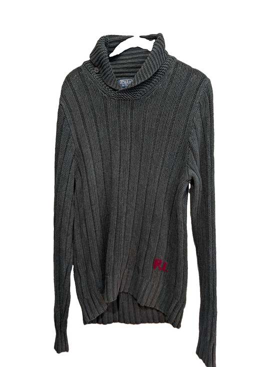 Pull Polo Ralph Lauren M vert foncé lin soie col boule maille torsadée RL
