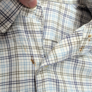 Chemise Lacoste XL 44 Made in France Carreaux Bleu Logo Poche manches longues