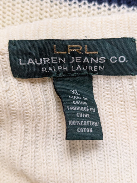 Pull Lauren Ralph Lauren femme Rayé Bleu Marine et Blanc Cassé Coton XL