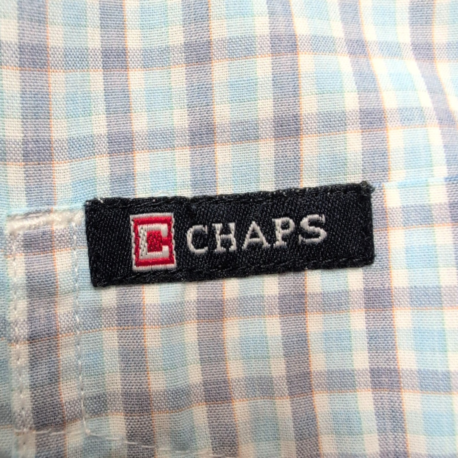 Chemise Chaps modèle Easy Care bleu petits carreaux poche manches courtes M