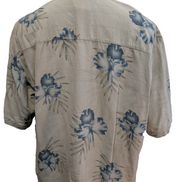 Chemise Hawaïenne Banana Cabana 100% Soie Blanc Cassé & Fleurs Bleues - Taille L
